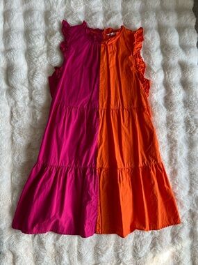 THML Girls Colorblock Ruffle Tiered Dress - Hot Pink & Bright Orange